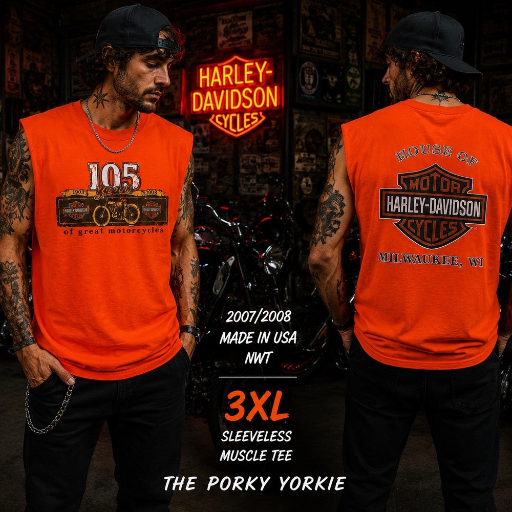 NWT Harley-Davidson 105 Anniversary Muscle Tee Orange Mens 3XL Made in USA - Picture 4 of 8